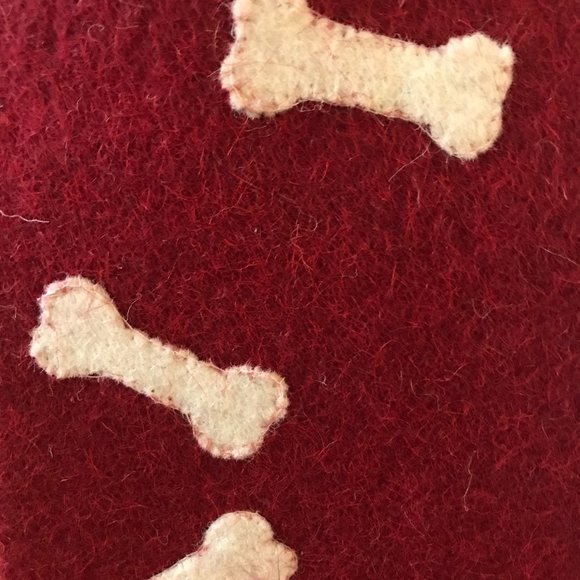 Handmade felted wool Christmas stocking with bone applique and elf toy - Picture 3 of 5